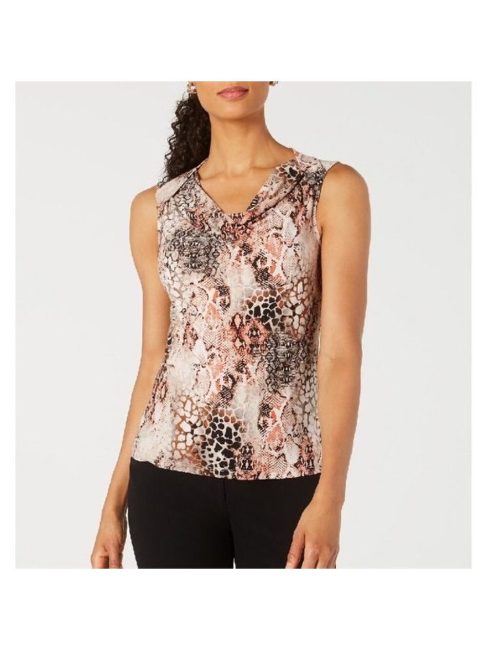 Kasper Petite Snake-Print Cowlneck Top